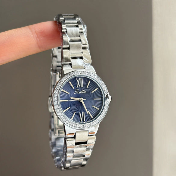 Wholesale Women's Fashionable Stylish Round Dial Diamondencrusted Starry Sky Design Alloy And Stainless Steel Watch