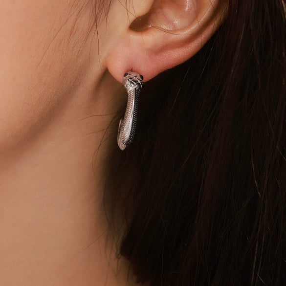 Wholesale Women's Ferris Wheel Frenchstyle Snakeshaped Geometric Green Zircon Stainless Steel Goldplated Earrings