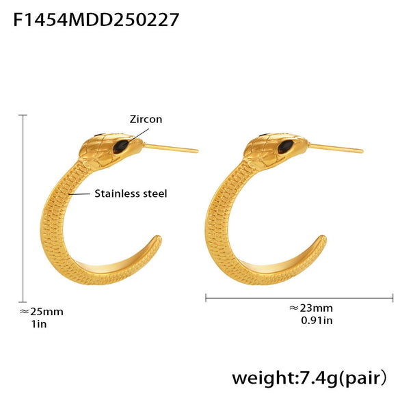 Wholesale Women's Ferris Wheel Frenchstyle Snakeshaped Geometric Green Zircon Stainless Steel Goldplated Earrings