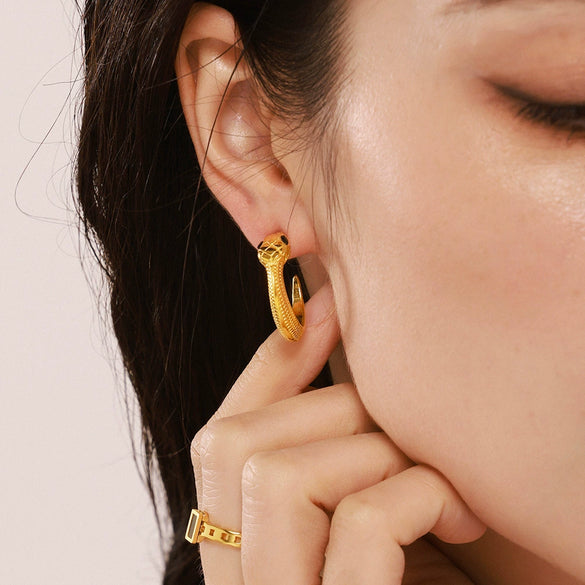 Wholesale Women's Ferris Wheel Frenchstyle Snakeshaped Geometric Green Zircon Stainless Steel Goldplated Earrings