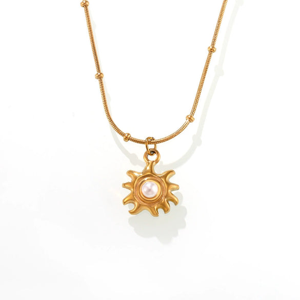 Wholesale Women's Ferris Wheel Sunflower Beads Stainless Steel Clavicle Necklace With Geometric Pattern 18K Gold Electroplated