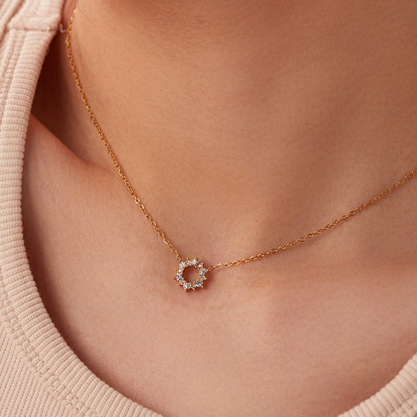 Wholesale Women's Fine Necklace Stainless Steel Titanium Steel Pendant Inlaid White Irregular Round Zircon Geometric Electroplated
