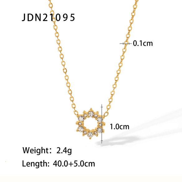 Wholesale Women's Fine Necklace Stainless Steel Titanium Steel Pendant Inlaid White Irregular Round Zircon Geometric Electroplated