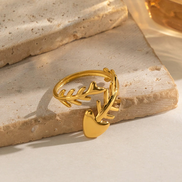 Wholesale Women's Fishboneshaped Open Ring Stainless Steel Real Gold Plated Animal Style Fashion Jewelry