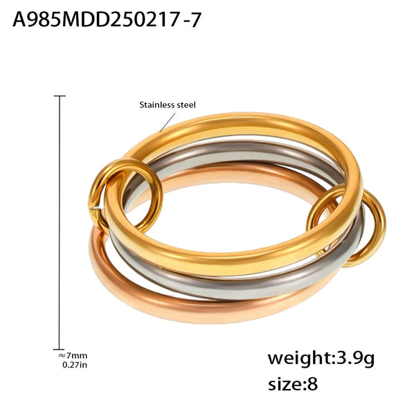 Wholesale Women's Fivering Color Matching Zircon Ring In Stainless Steel With Pvd Plated 18K Real Gold And Geometric Design