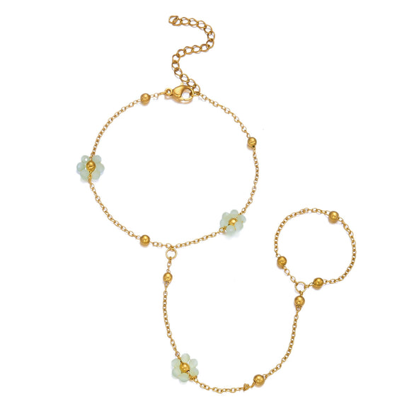 Wholesale Women's Floral Geometric Stainless Steel Electroplated Finger Chain Modern Minimalist Jewelry