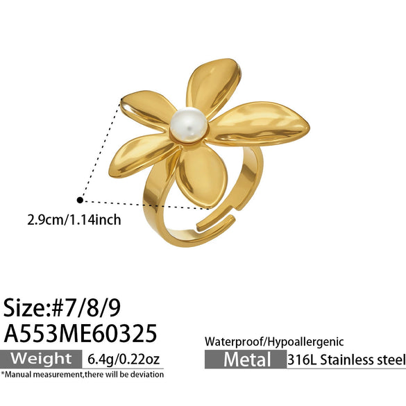 Wholesale Women's Floral Geometric Stainless Steel Electroplated Open Index Finger Ring Set