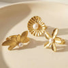 Wholesale Women's Floral Geometric Stainless Steel Electroplated Open Index Finger Ring Set
