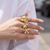 Wholesale Women's Floral Geometric Stainless Steel Electroplated Open Index Finger Ring Set