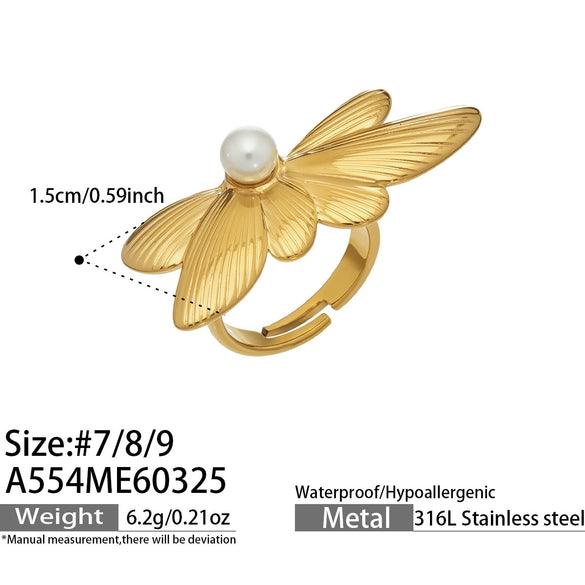 Wholesale Women's Floral Geometric Stainless Steel Electroplated Open Index Finger Ring Set