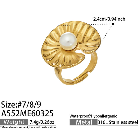 Wholesale Women's Floral Geometric Stainless Steel Electroplated Open Index Finger Ring Set