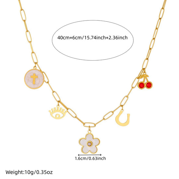 Wholesale Women's Floral Stainless Steel Electroplated Round Cross Pendant Necklace With Diamond Cherry Eye