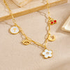 Wholesale Women's Floral Stainless Steel Electroplated Round Cross Pendant Necklace With Diamond Cherry Eye