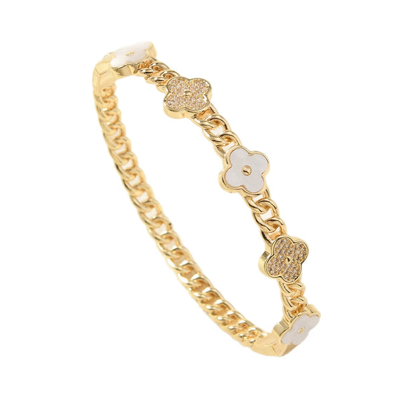 Wholesale Women's Flower Bracelet With Real Gold Electroplated And Color Preserving Electroplating Made Of Copper Plastic
