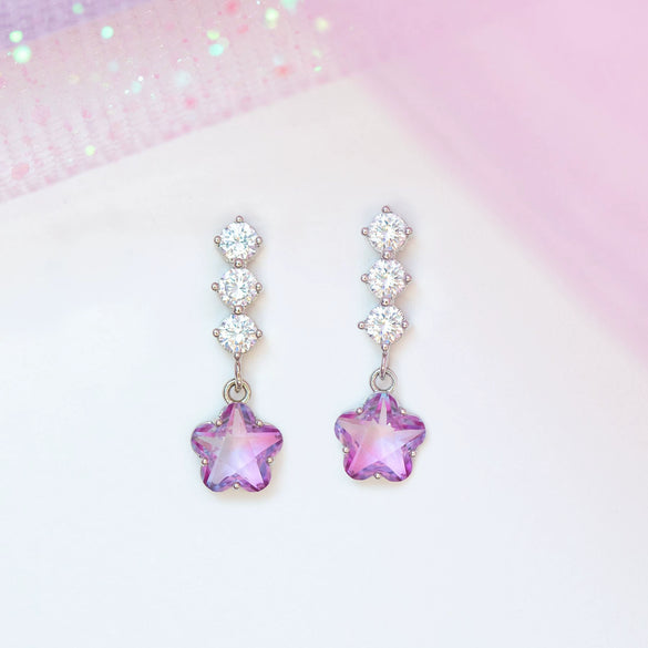 Wholesale Women's Flower Earrings Brass Star Pattern Microinlaid Zircon Diamond Design