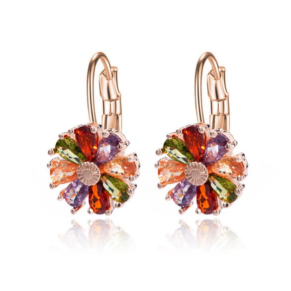 Wholesale Women's Flower Earrings Copper Glass Inlay Versatile Style