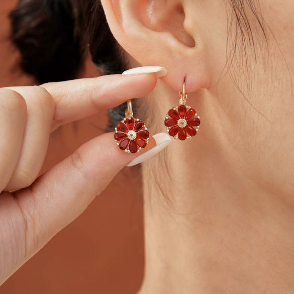 Wholesale Women's Flower Earrings Copper Glass Inlay Versatile Style