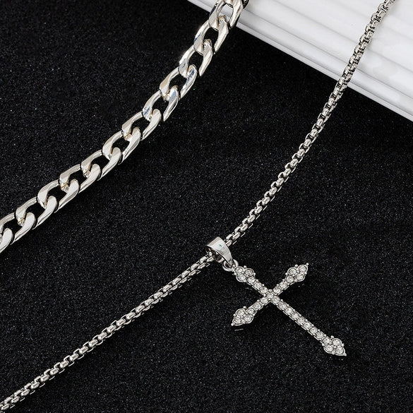 Wholesale Women's Flower Pattern Zinc Alloy Electroplated Cross Pendant Necklace