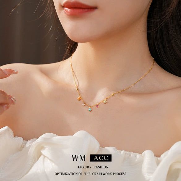 Wholesale Women's Flower Pendant Necklace Copper 925 Silver Zirconia Highend Retro Style