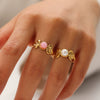 Wholesale Women's Flower Ring Stainless Steel With 18K Gold Inlay And Round Natural Stone Pvdp Furnace Real Gold Treatment