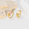 Wholesale Women's Flower Ring Stainless Steel With 18K Gold Inlay And Round Natural Stone Pvdp Furnace Real Gold Treatment