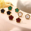 Wholesale Women's Flower Shape Jewelry Set Inlaid With White Sea Shell Acrylic Titanium Steel Ochain Electroplated