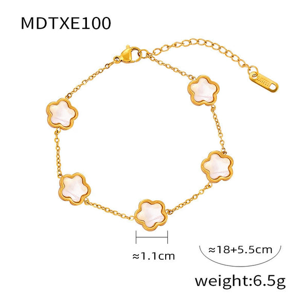 Wholesale Women's Flower Shape Jewelry Set Inlaid With White Sea Shell Acrylic Titanium Steel Ochain Electroplated