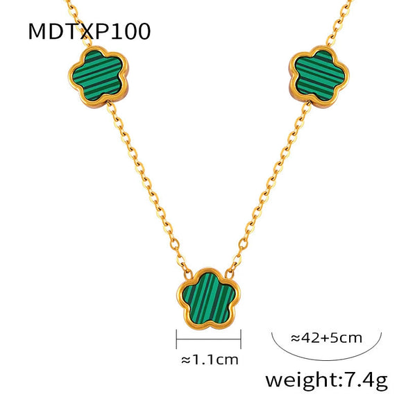 Wholesale Women's Flower Shape Jewelry Set Inlaid With White Sea Shell Acrylic Titanium Steel Ochain Electroplated