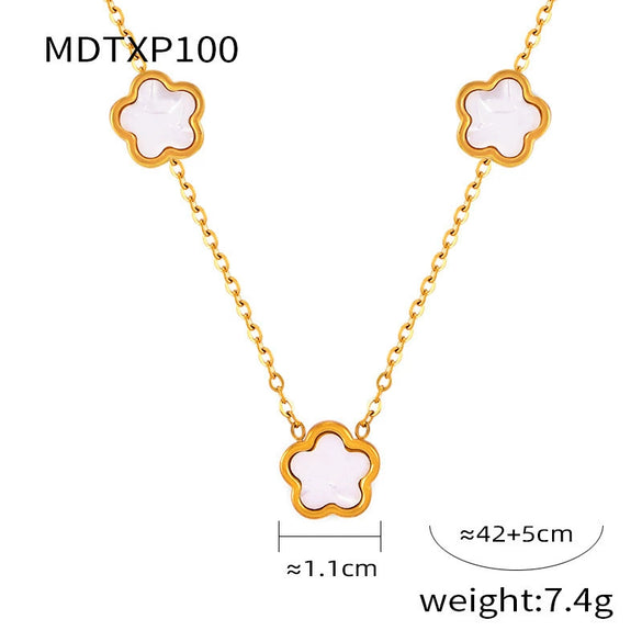 Wholesale Women's Flower Shape Jewelry Set Inlaid With White Sea Shell Acrylic Titanium Steel Ochain Electroplated