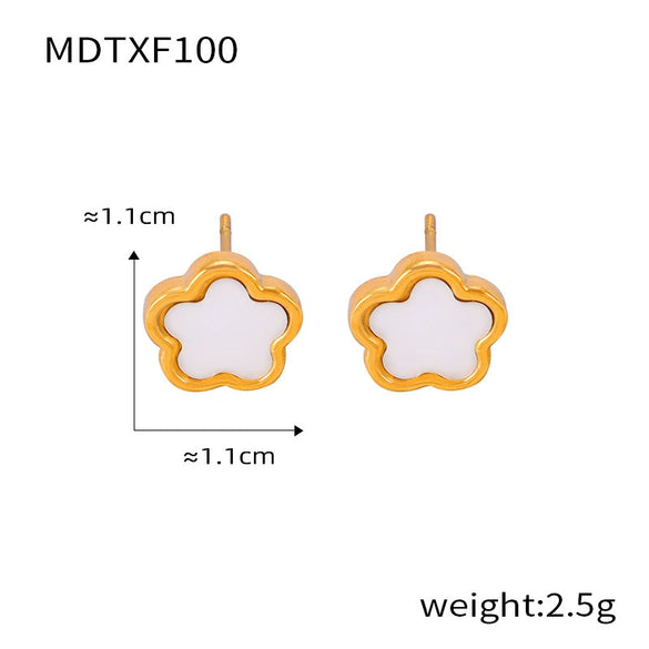 Wholesale Women's Flower Shape Jewelry Set Inlaid With White Sea Shell Acrylic Titanium Steel Ochain Electroplated