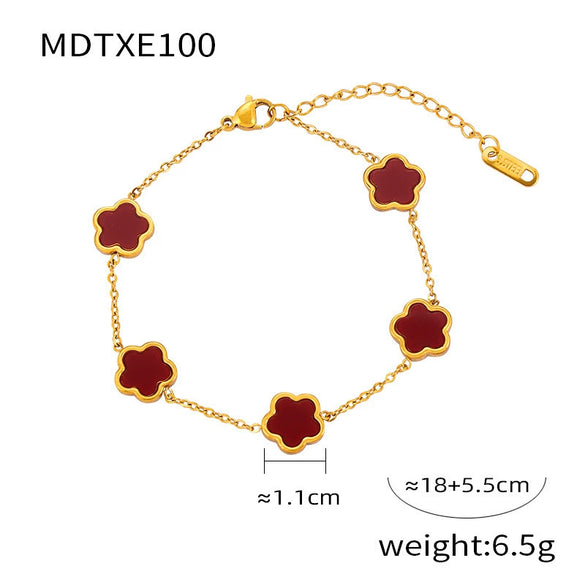 Wholesale Women's Flower Shape Jewelry Set Inlaid With White Sea Shell Acrylic Titanium Steel Ochain Electroplated