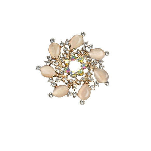 Wholesale Women's Flower Shape Zinc Alloy Electroplated Cat's Eye Stone Bauhinia Brooch Clothing Accessories