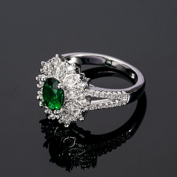 Wholesale Women's Flowershaped Copper Emerald Zircon Ring