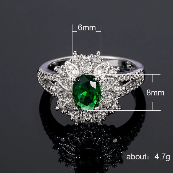 Wholesale Women's Flowershaped Copper Emerald Zircon Ring