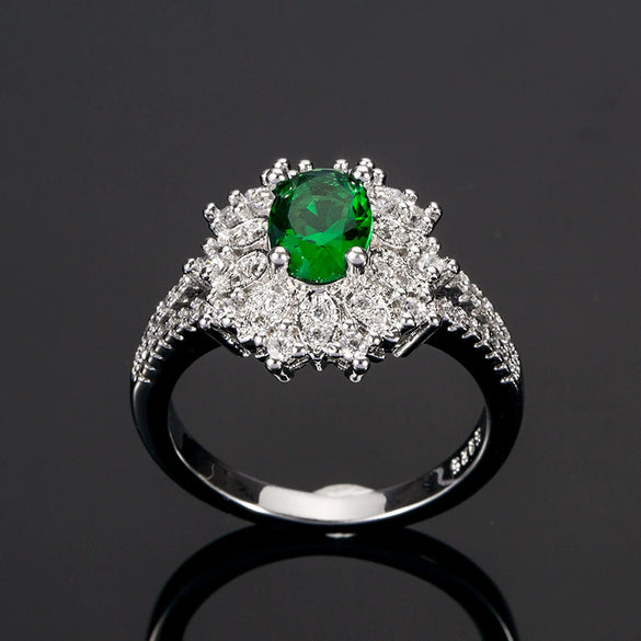 Wholesale Women's Flowershaped Copper Emerald Zircon Ring