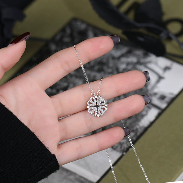 Wholesale Women's Foldable Flower Pendant Necklace With Zirconia Design Made Of 925 Sterling Silver And Cross Chain