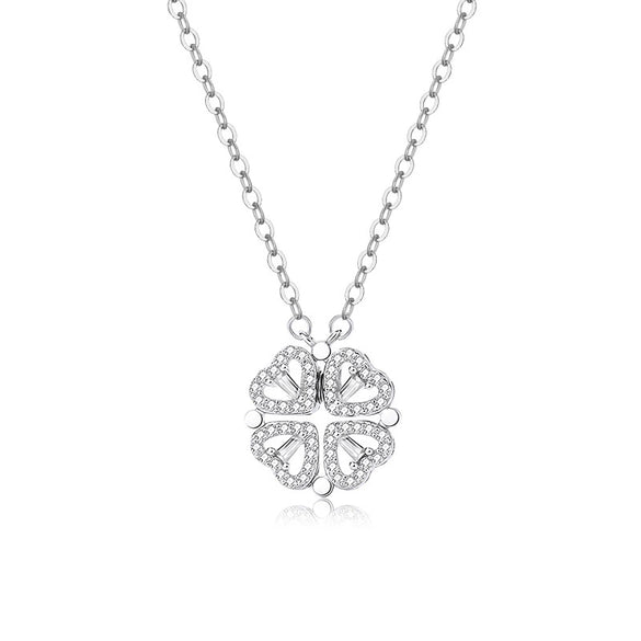 Wholesale Women's Foldable Flower Pendant Necklace With Zirconia Design Made Of 925 Sterling Silver And Cross Chain