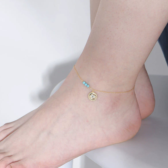 Wholesale Women's Foot Accessories Sterling Silver Devil's Eye Turquoise Diamondencrusted