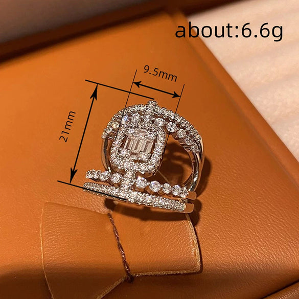 Wholesale Women's French Court Style Copper Ring Inlaid With Zircon Geometric Design