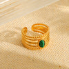 Wholesale Women's French Court Style Open Ring Titanium Steel Natural Malachite Hollow Geometric Electroplated
