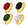 Wholesale Women's French Court Style Oval Glass Stone Ring In Titanium Steel Plated With 18K Gold And Geometric Design