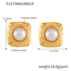Wholesale Women's French Court Style Retro Square Titanium Steel Imitation Pearl Earrings With 18K Gold Plated Geometric Design