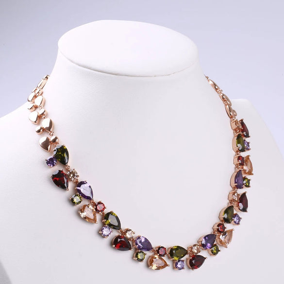 Wholesale Women's French Retro Drop Shape Zircon Inlaid Copper Necklace