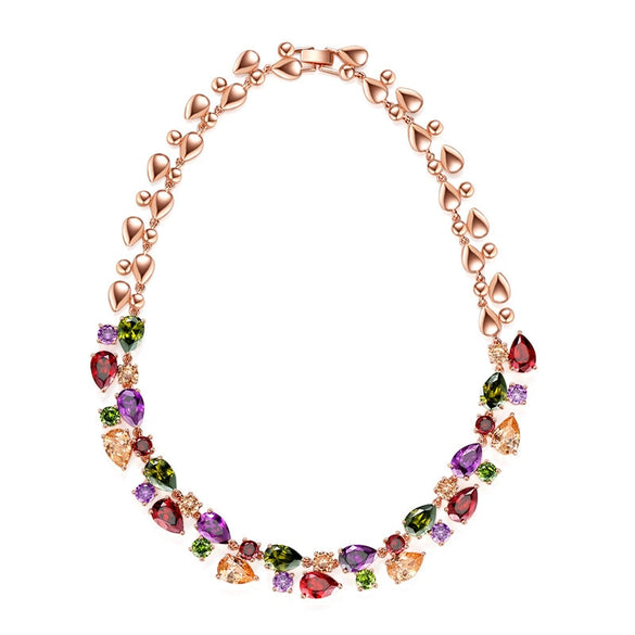 Wholesale Women's French Retro Drop Shape Zircon Inlaid Copper Necklace