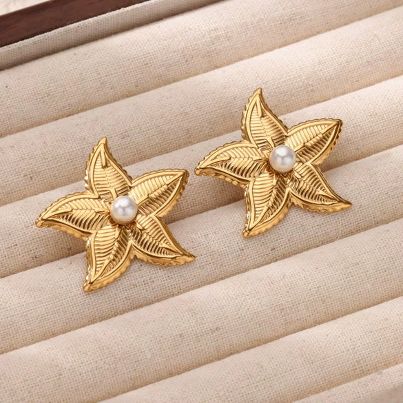 Wholesale Women's French Retro Elegant Fashion Exquisite Microinlaid Zircon Imitation Pearl Flower Stainless Steel Electroplated Bow Tie Earrings