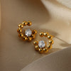 Wholesale Women's French Retro Elegant Fashion Exquisite Microinlaid Zircon Imitation Pearl Flower Stainless Steel Electroplated Bow Tie Earrings