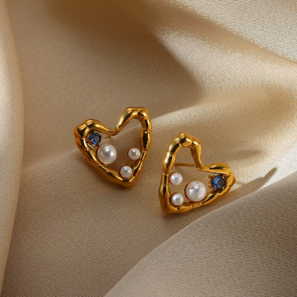 Wholesale Women's French Retro Elegant Fashion Exquisite Microinlaid Zircon Imitation Pearl Flower Stainless Steel Electroplated Bow Tie Earrings