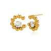Wholesale Women's French Retro Elegant Fashion Exquisite Microinlaid Zircon Imitation Pearl Flower Stainless Steel Electroplated Bow Tie Earrings