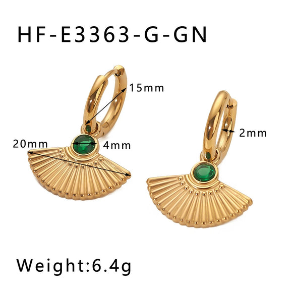 Wholesale Women's French Retro Fan Shaped Fishtail Earrings In Stainless Steel With 18K Gold Plated Geometric And Leaf Pattern