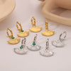 Wholesale Women's French Retro Fan Shaped Fishtail Earrings In Stainless Steel With 18K Gold Plated Geometric And Leaf Pattern